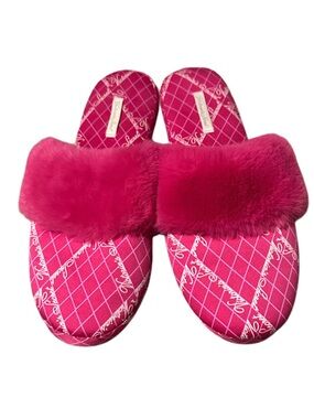 Victoria's Secret Signature Satin Vibrant Hot Pink with Faux Fur Trim